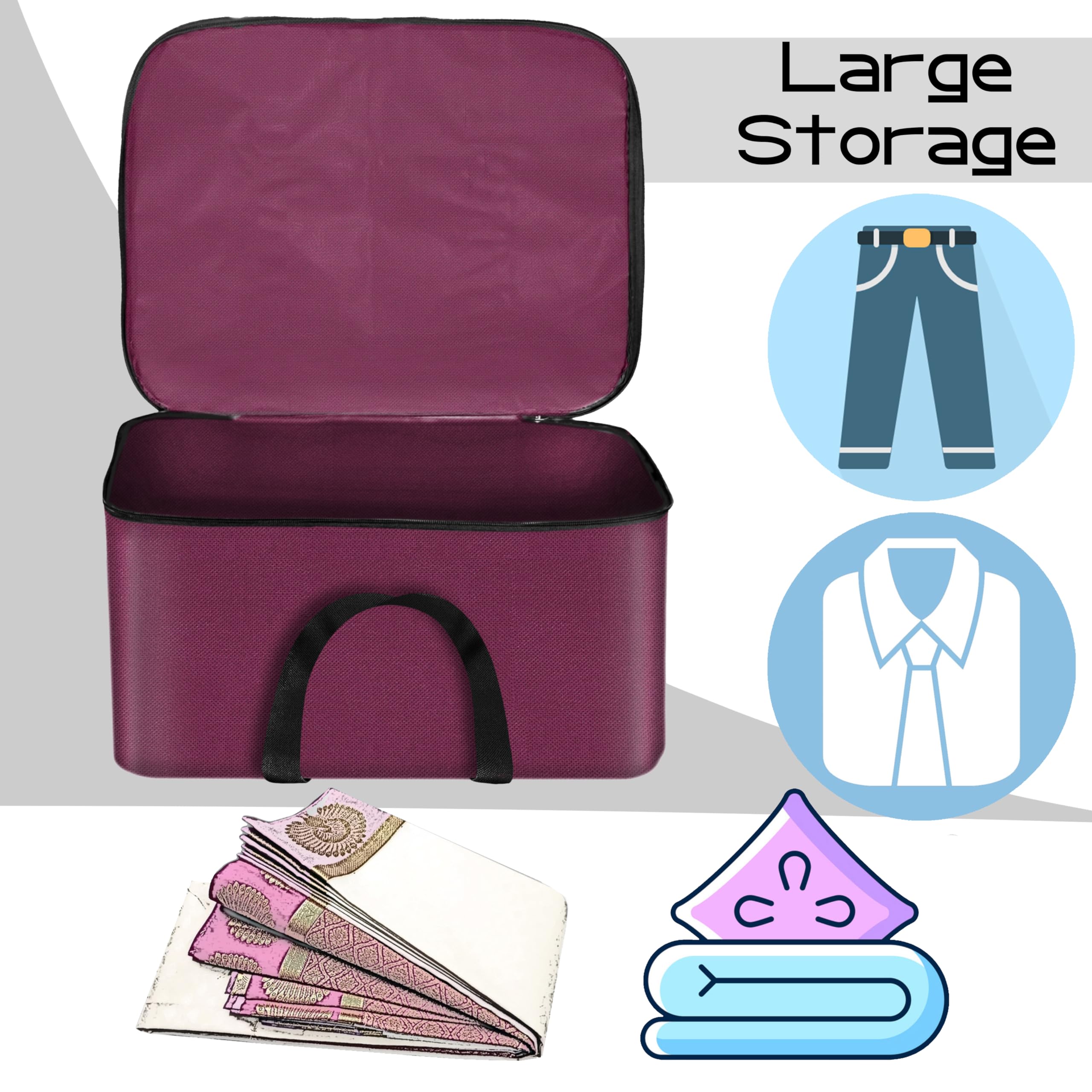 Storite Non-Woven 5 Pack Nonwoven Mini Storage Bag Cloth Organizer With Zippered Closure And Handle (41X35X23.5 Cm, Magenta) Rec